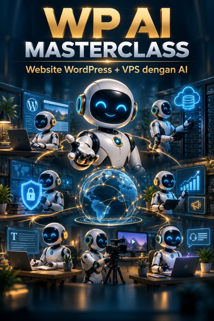 Ecover WP AI Masterclass dengan robot pembantu untuk website WordPress dan VPS